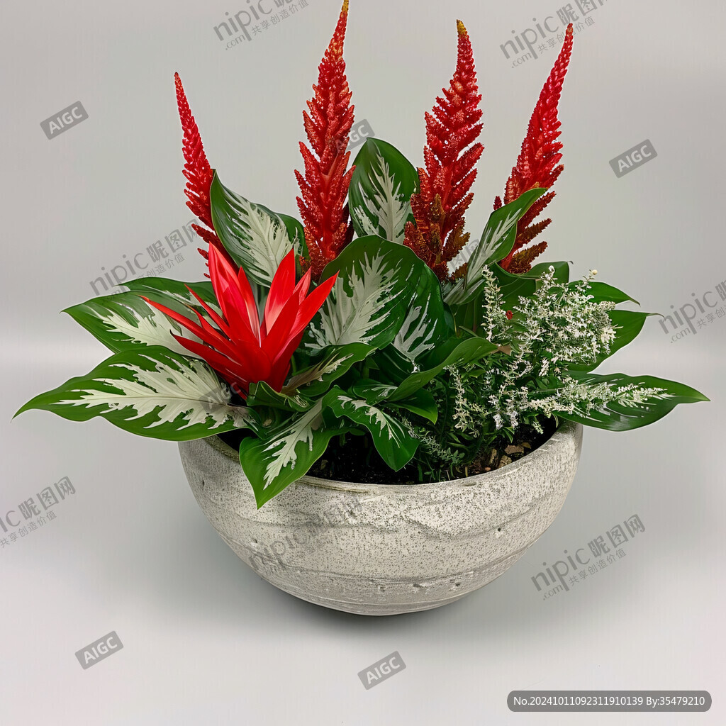 綠葉紅花歐式盆栽