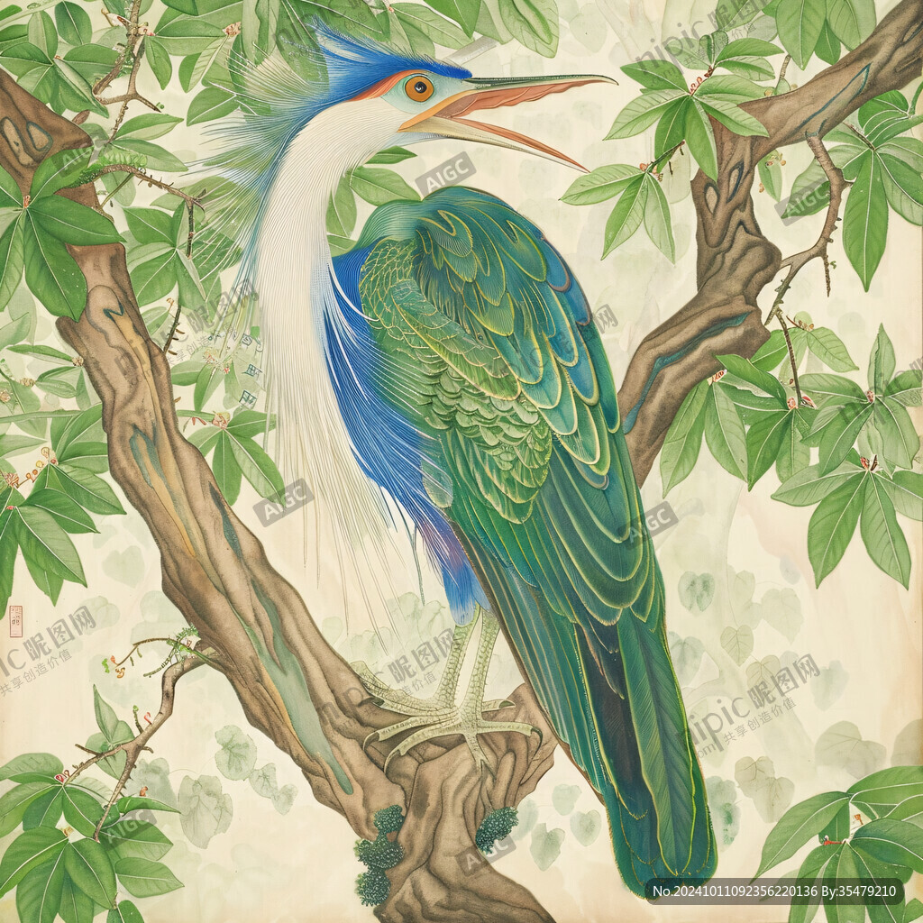大型手繪鳥壁畫素材
