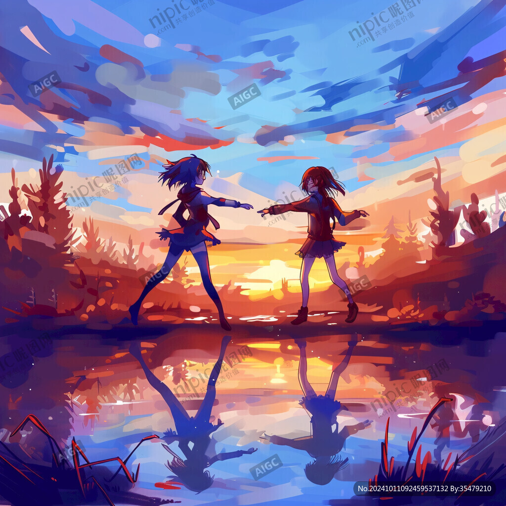 插畫夕陽(yáng)下