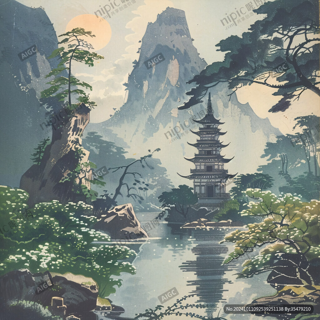 樓閣仙景插畫