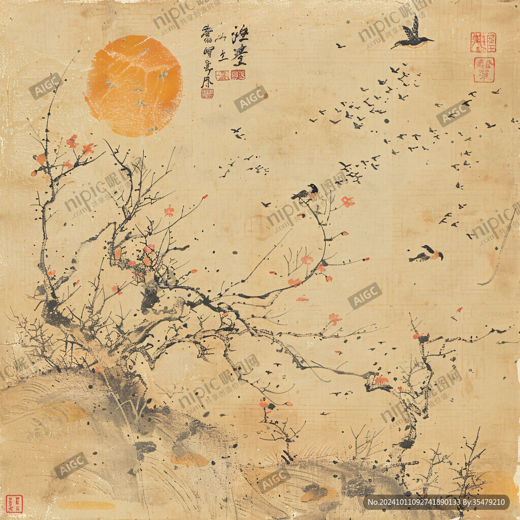工筆梅花花鳥梅枝
