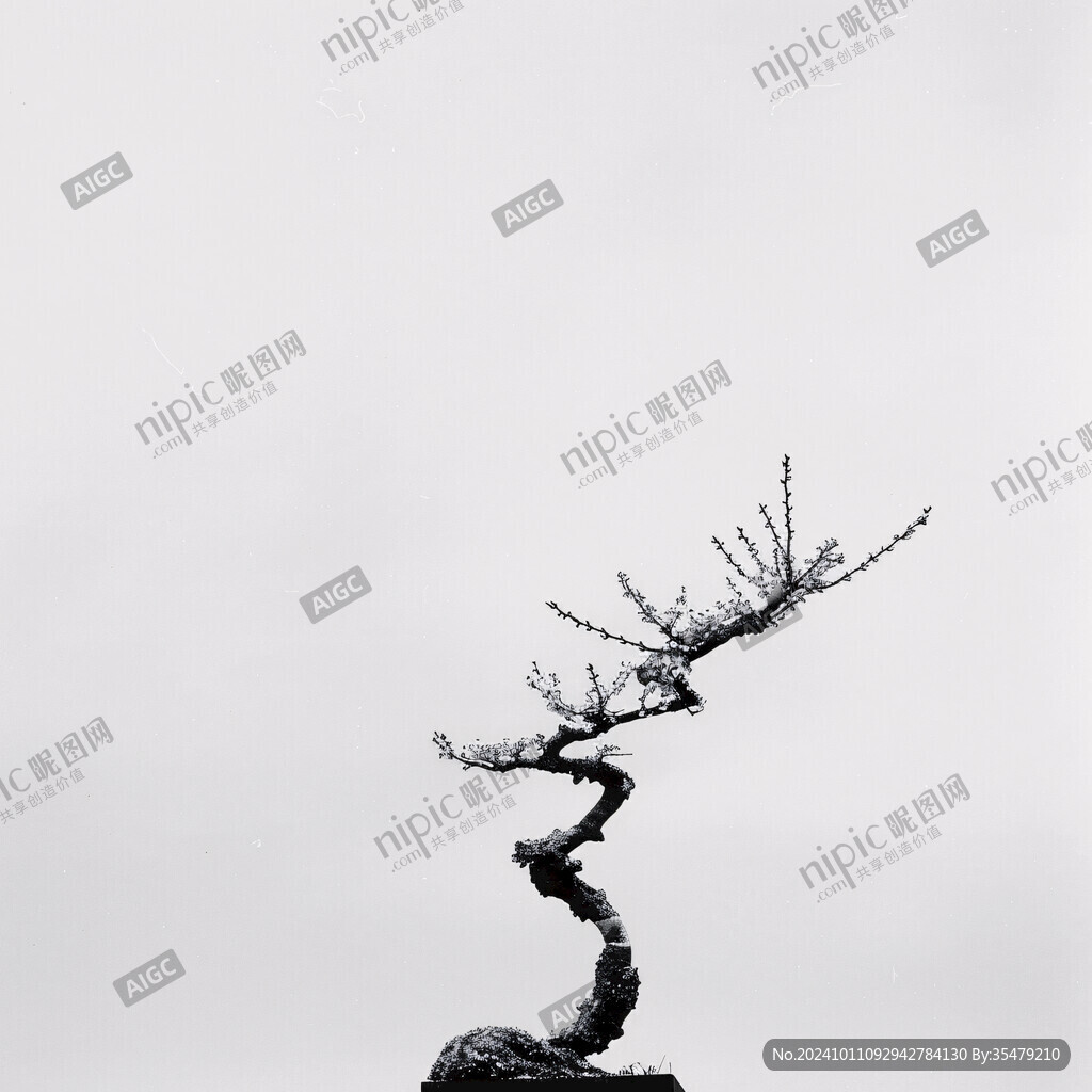 生動(dòng)水墨樹水墨石頭