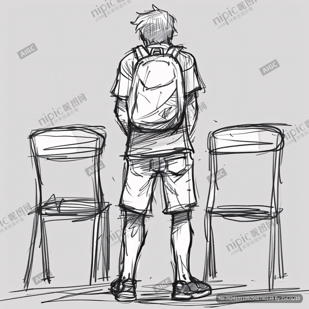男孩背影素描