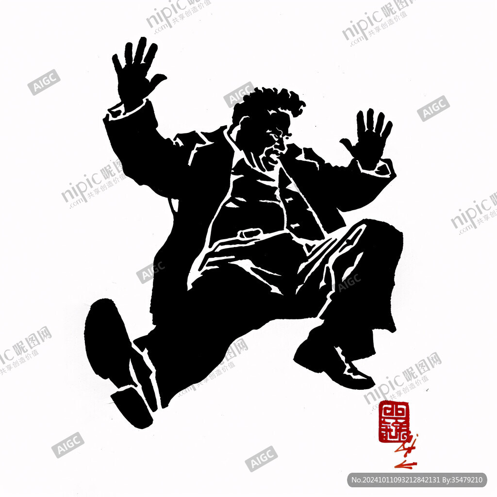 線條街舞人物水墨畫