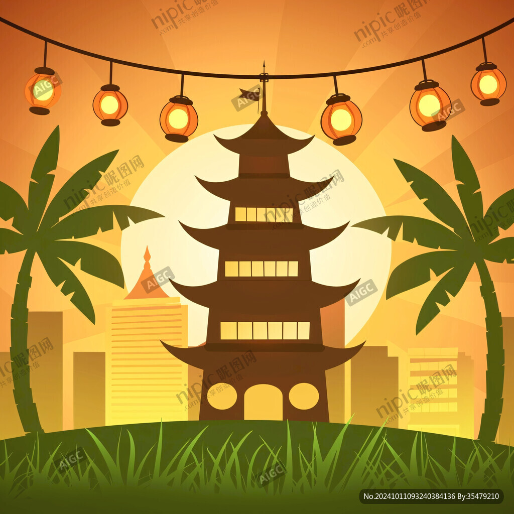 寶光塔地標插畫