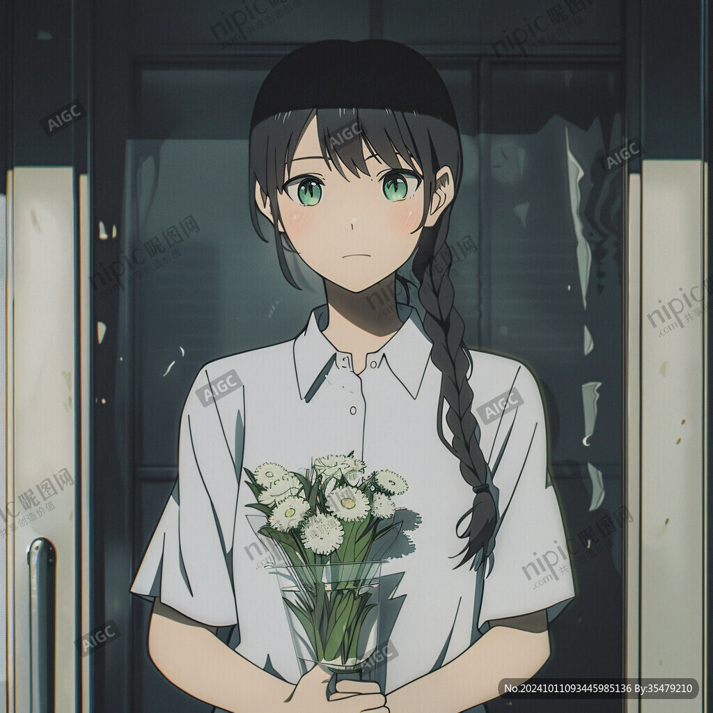 手捧盆栽的少女
