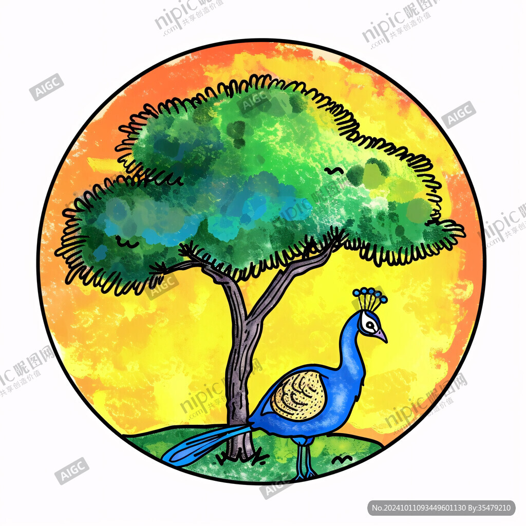 圓形孔雀插畫
