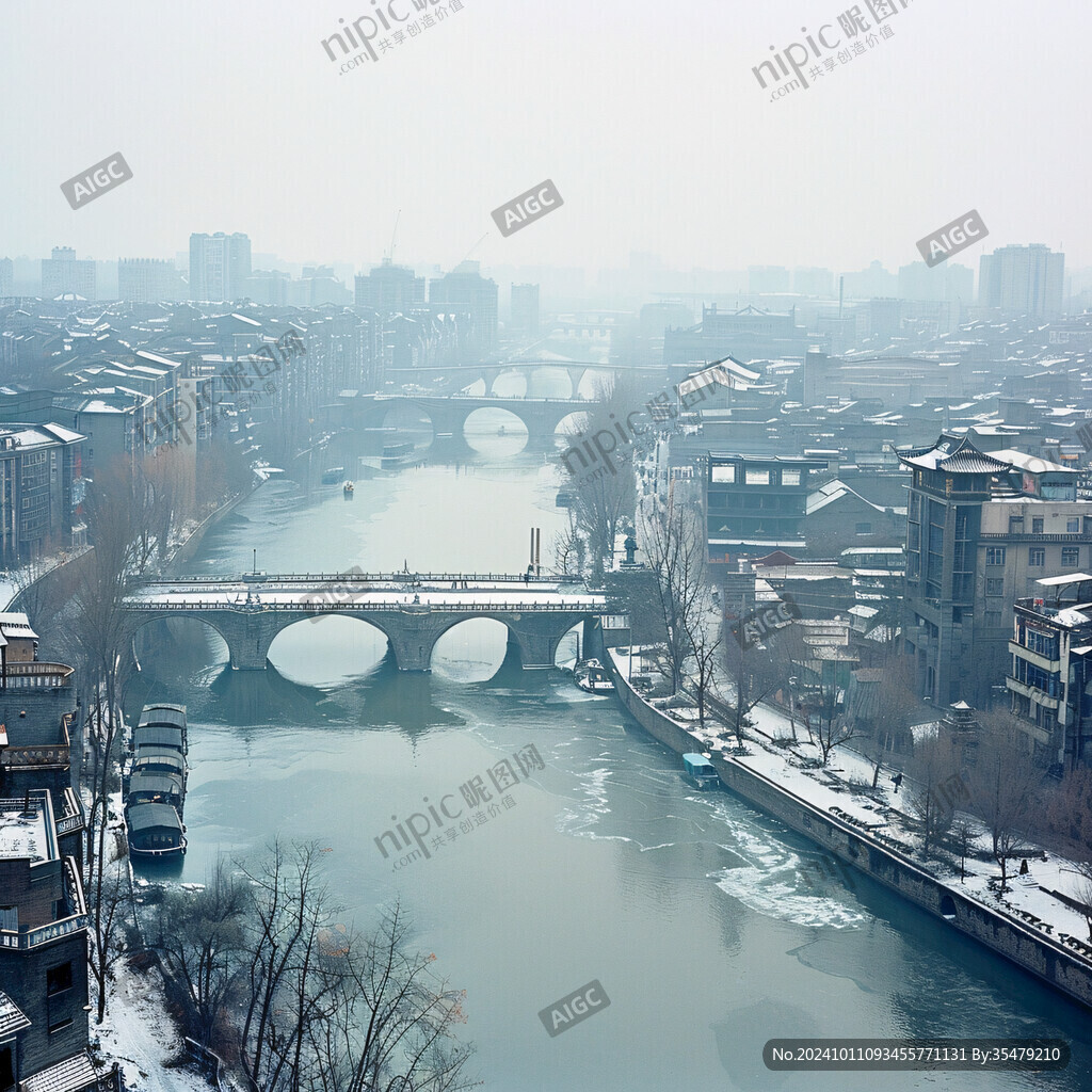 雪中碧水拱橋