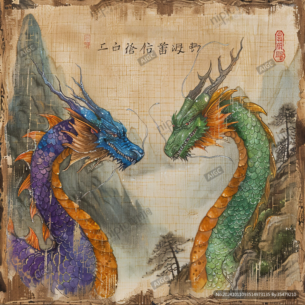 手繪龍壁畫