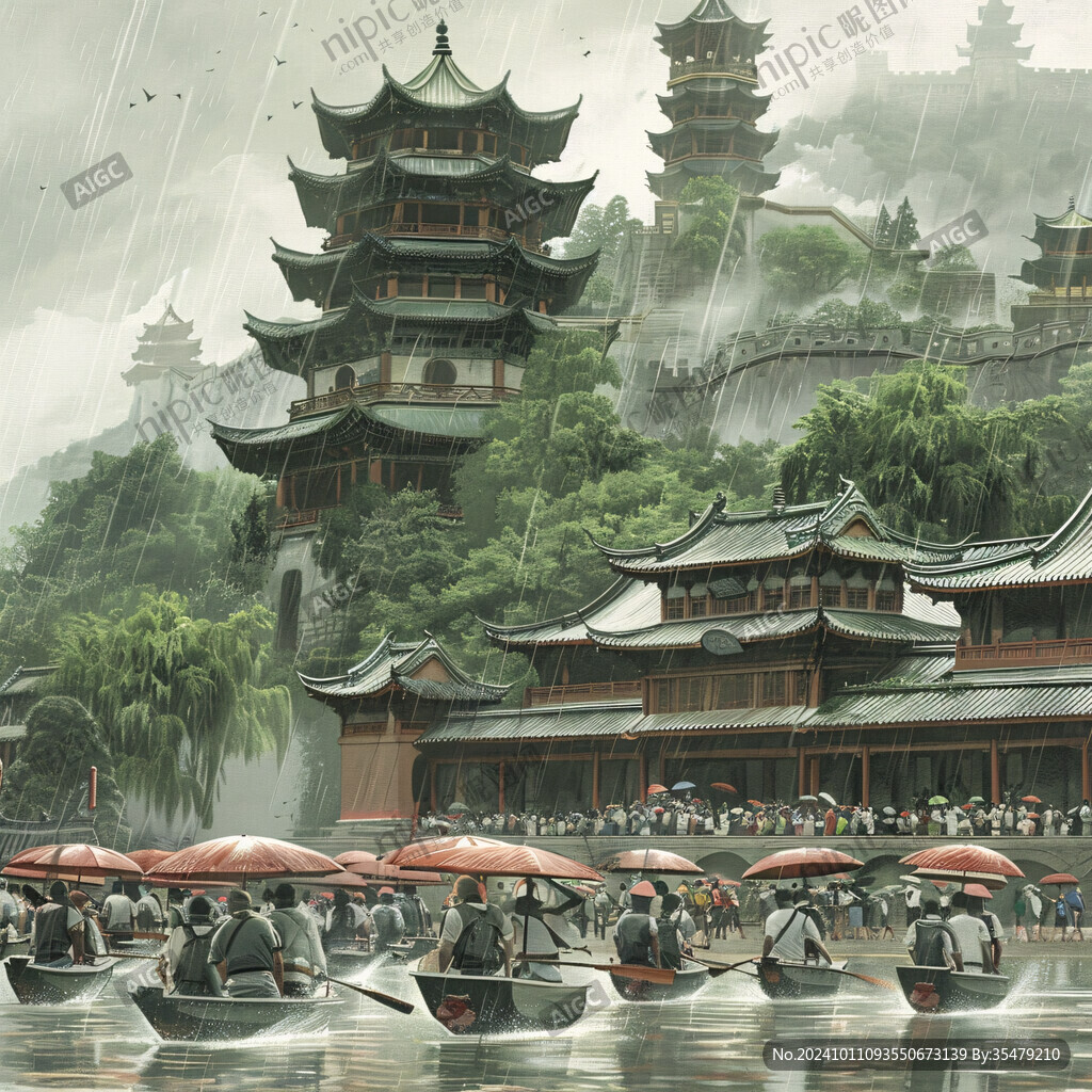 端午賽龍舟古風場景