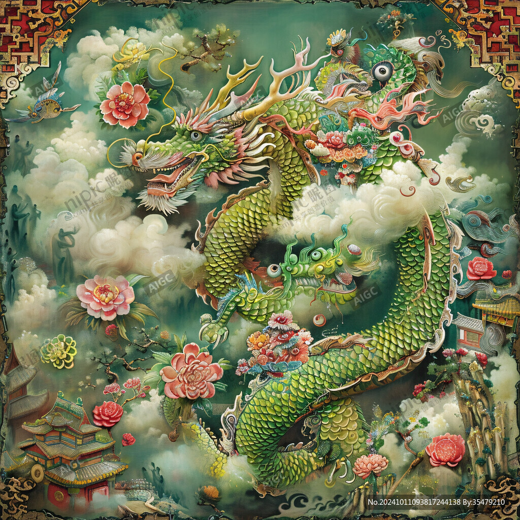 龍鳳呈祥噴繪插畫高清
