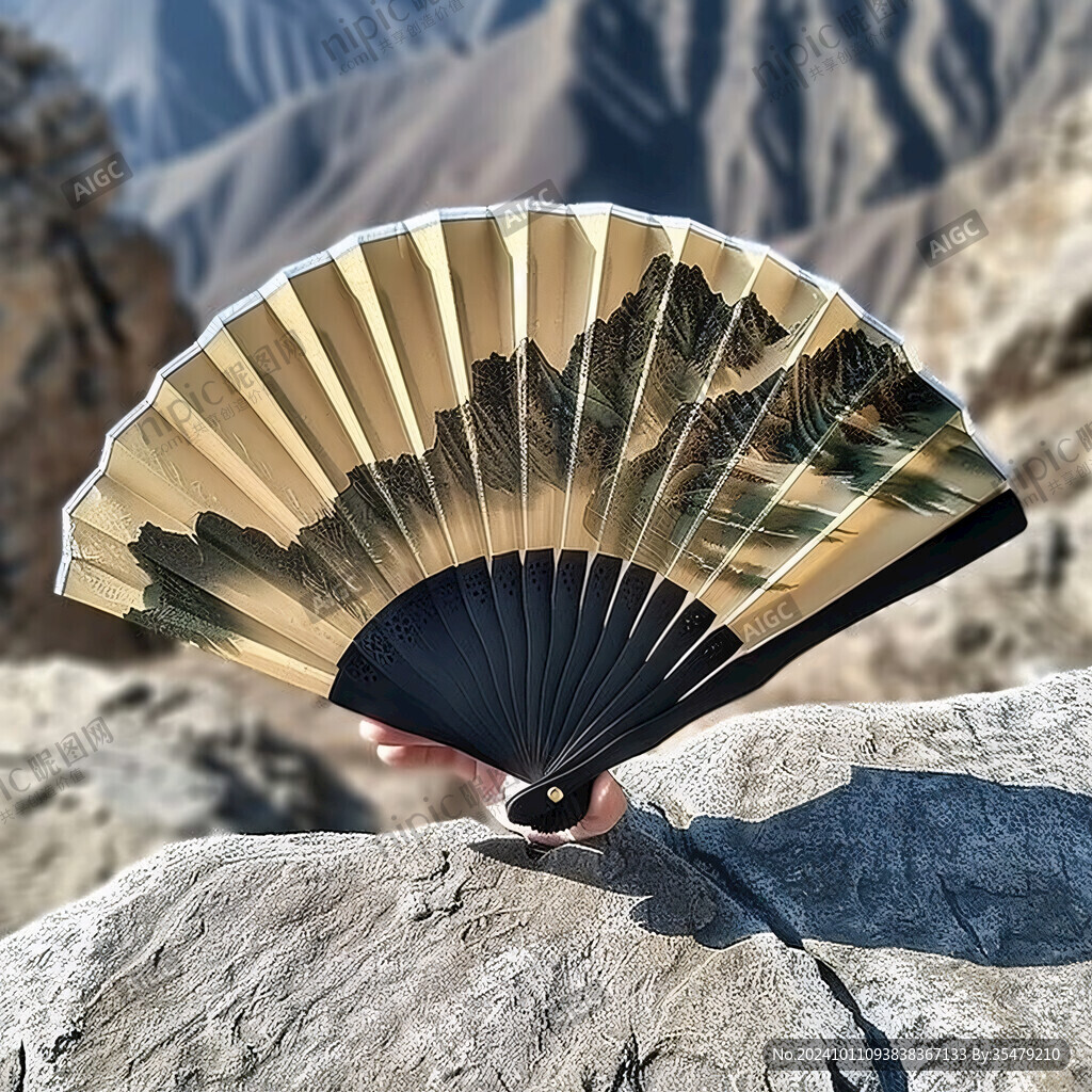 折扇扇子山水背景
