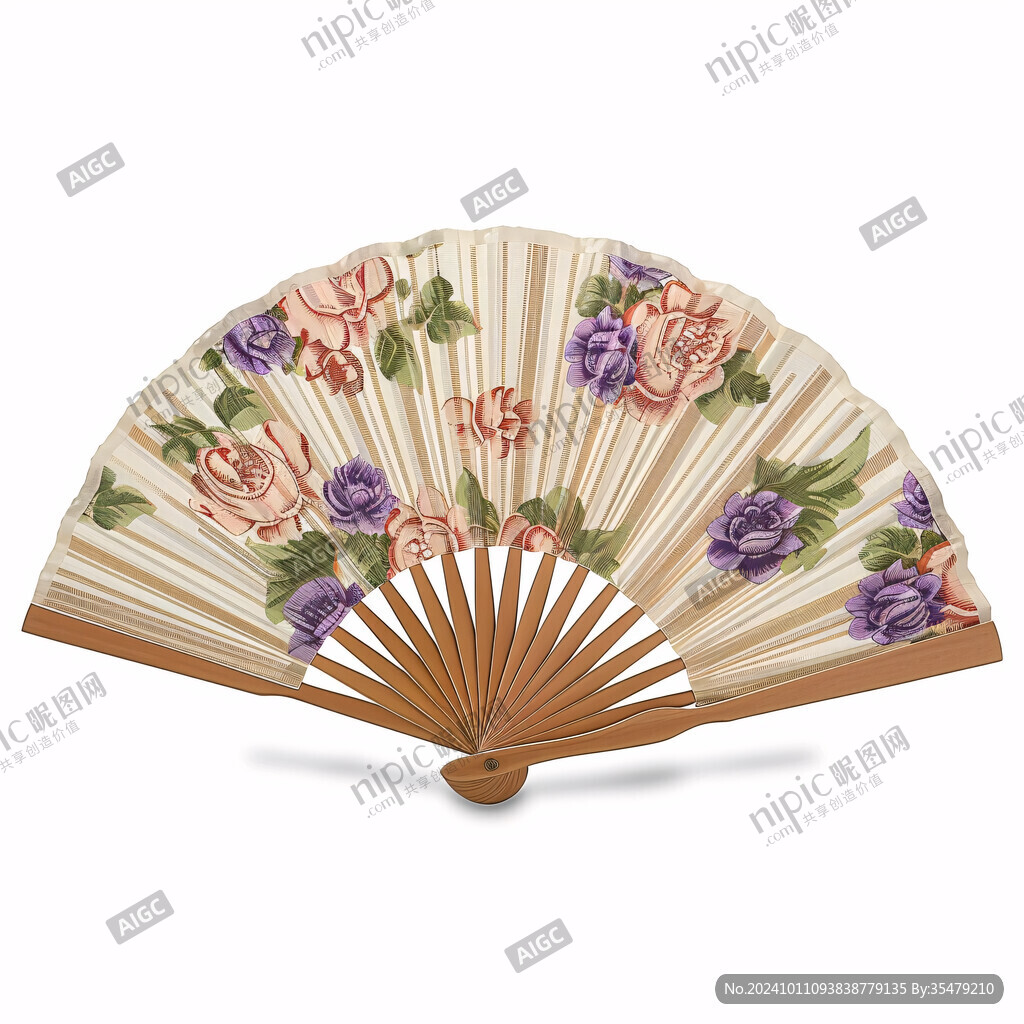 折扇山茶花插畫