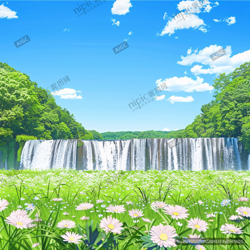 碧水藍天瀑布流水