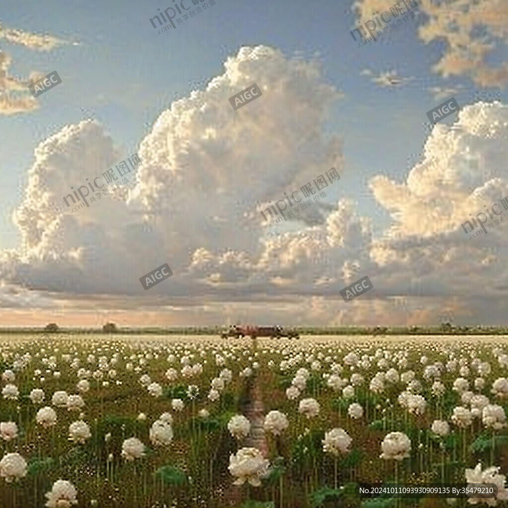 淡云下的白色花海