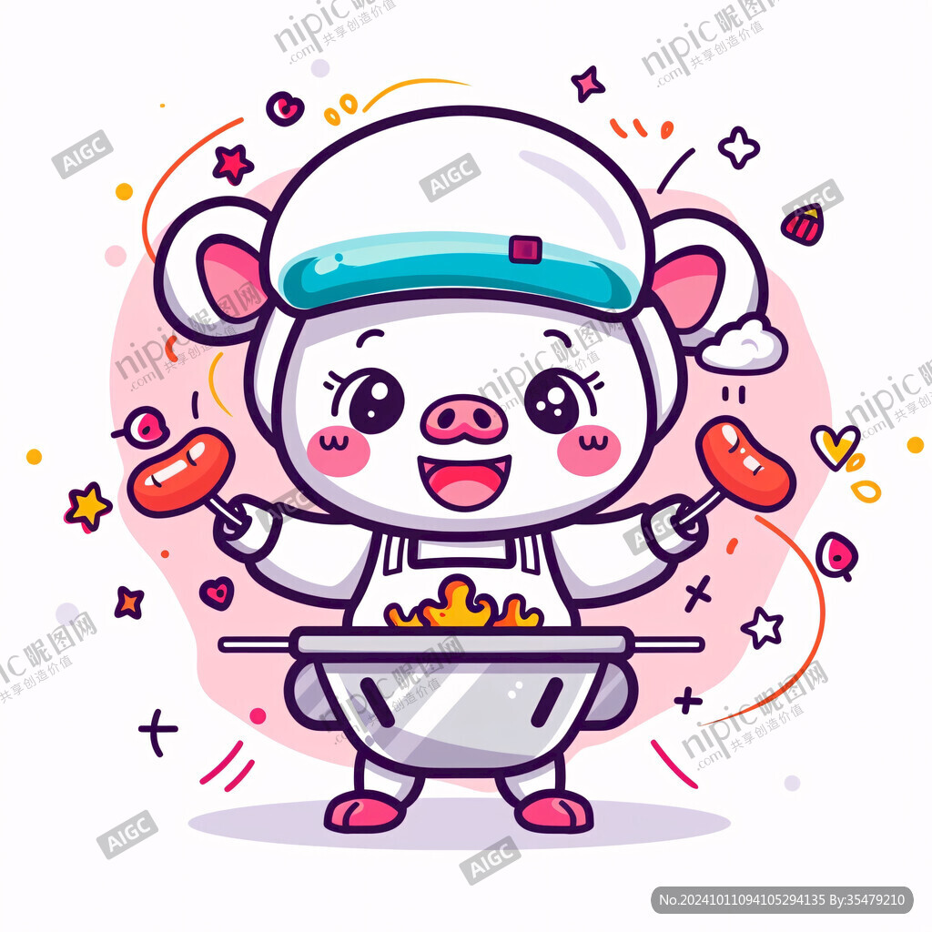 可愛小豬廚師拿大勺