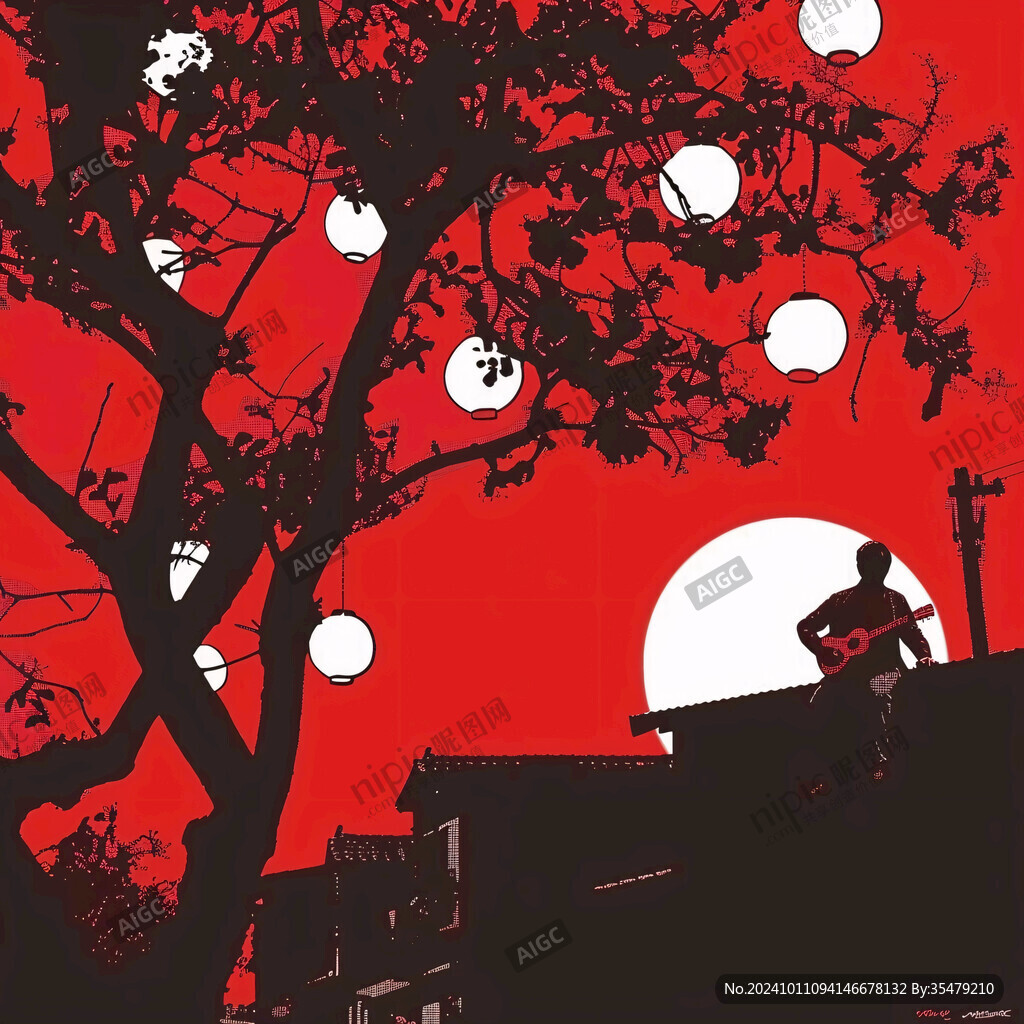 紅月亮插畫