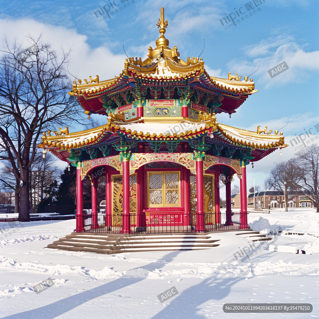 雪中景觀亭
