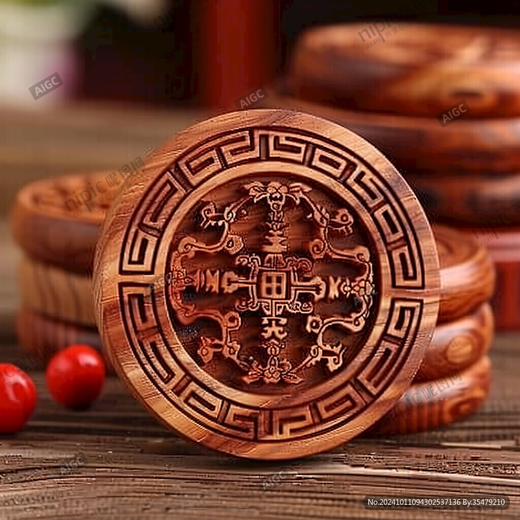 桃木雕圓盤擺件