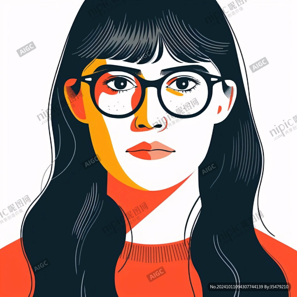 插畫(huà)人物戴眼鏡女孩