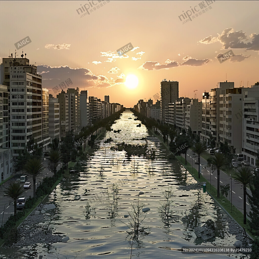 夕陽下的運河城市段