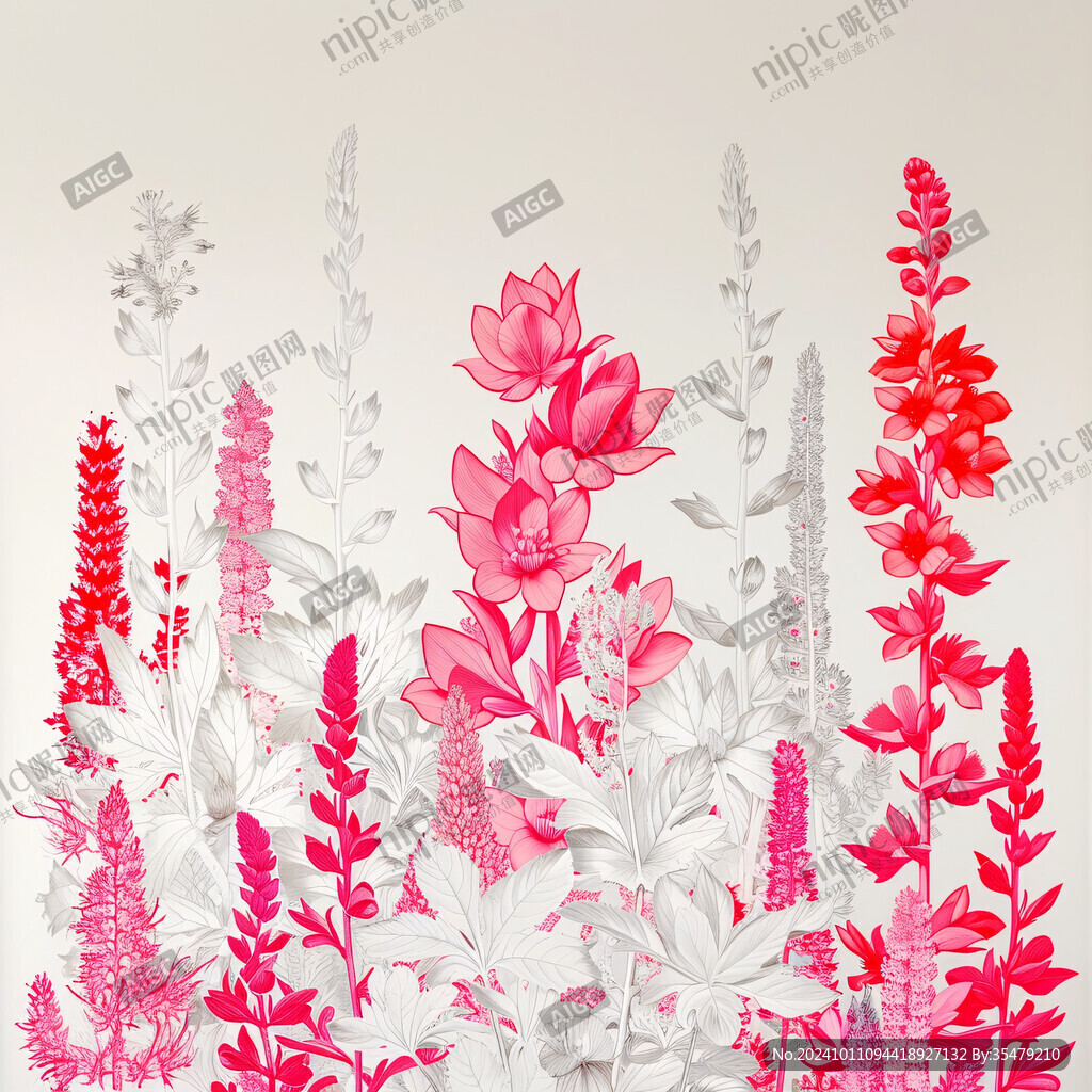 紅白花藝手繪