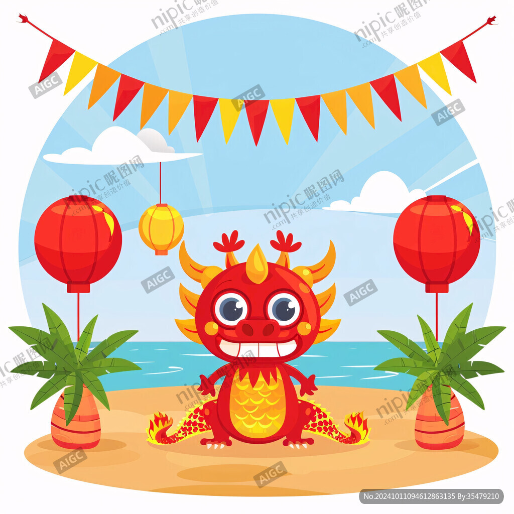 卡通可愛小龍打燈籠