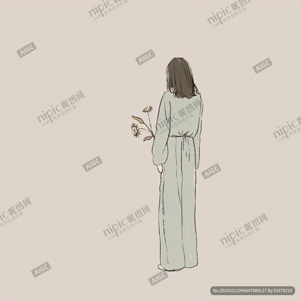 背影女孩插畫