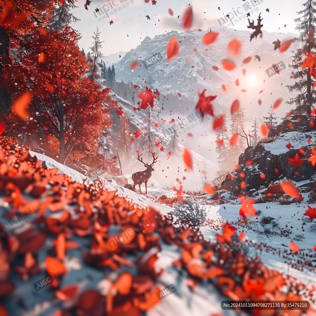 雪地紅葉桌面背景