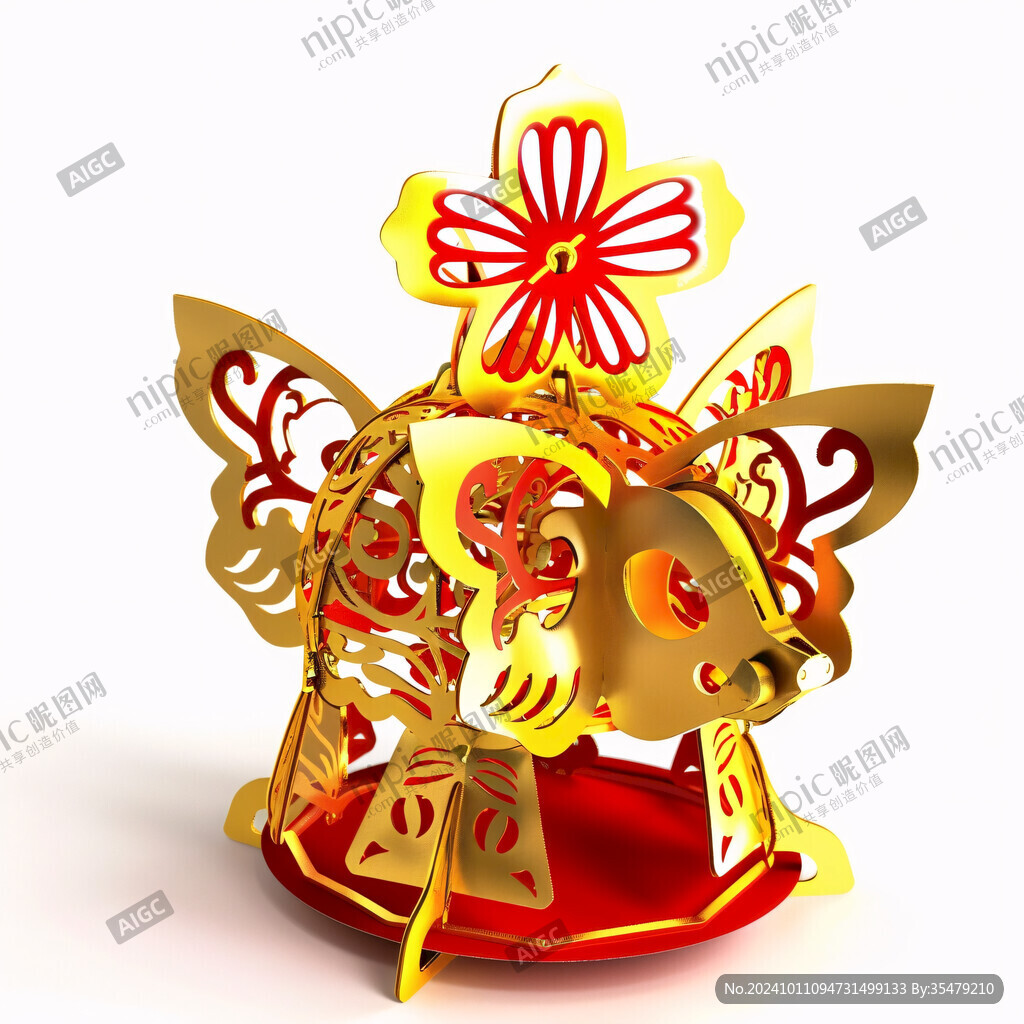 立體金福字卡通狗