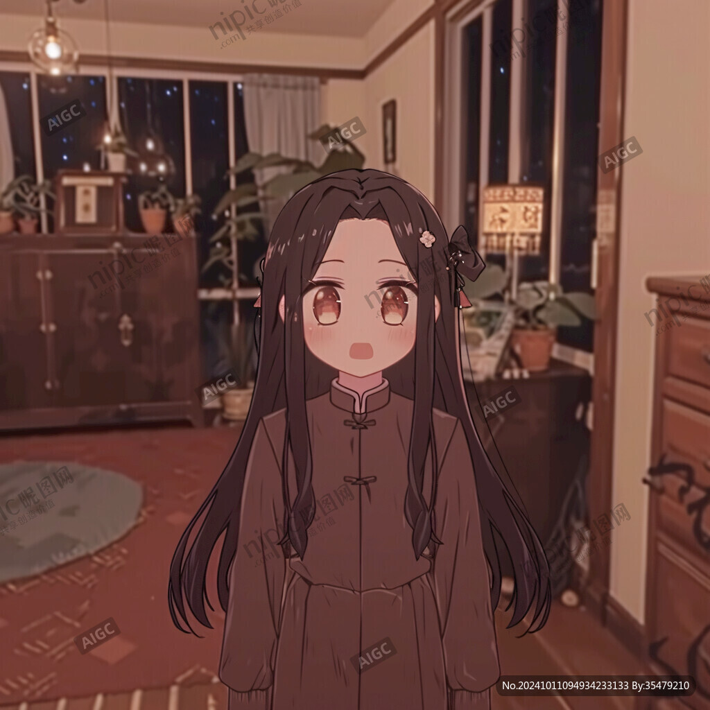 長黑發插畫