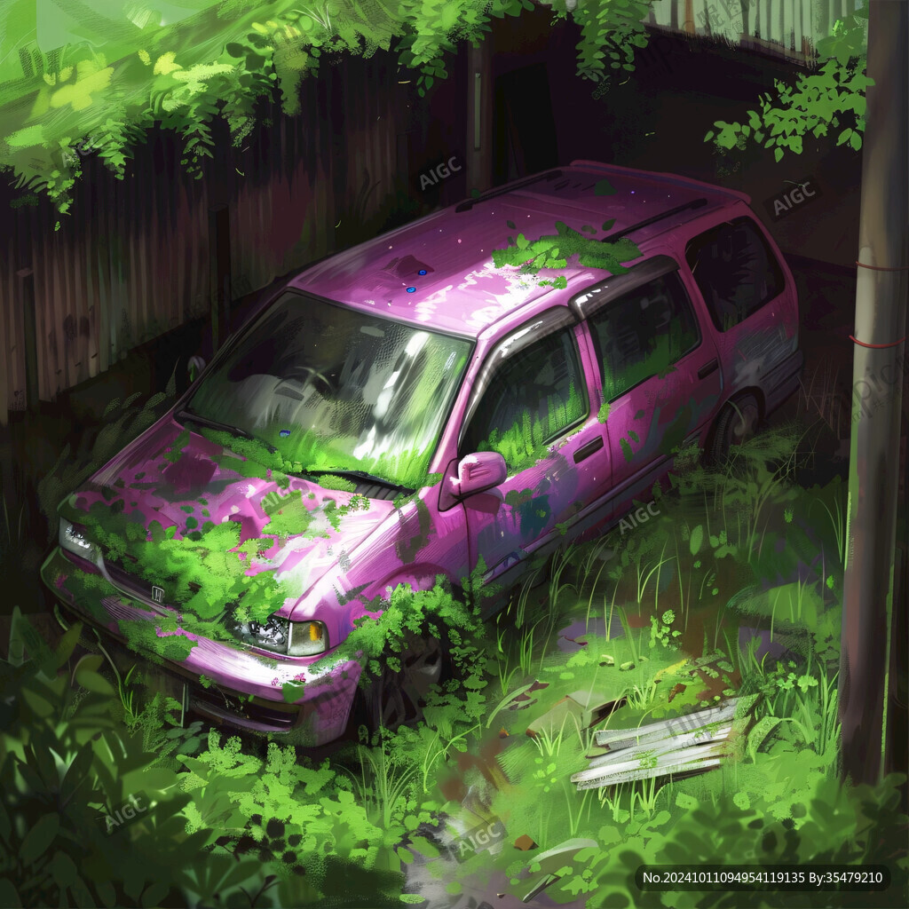 長滿綠藤的汽車