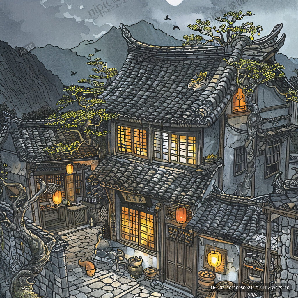 古街古城插畫