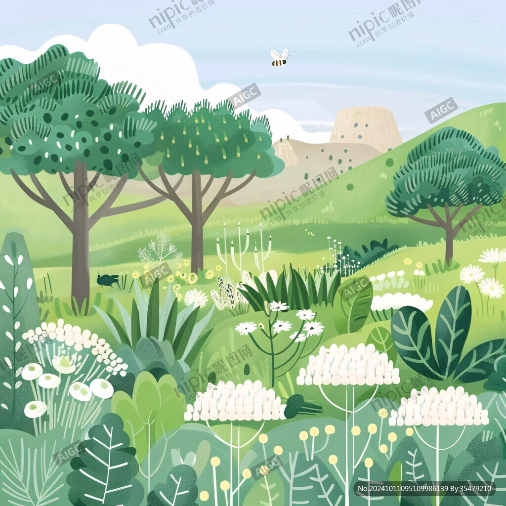 卡通草叢樹木插畫