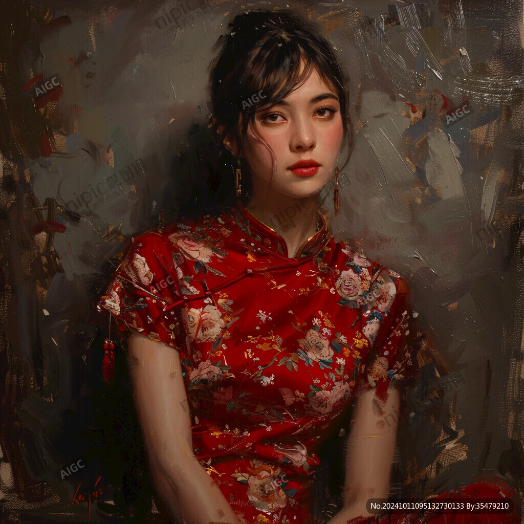 油畫旗袍女