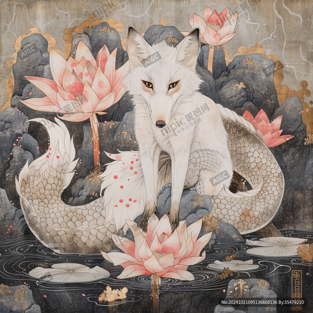 九尾白狐插畫