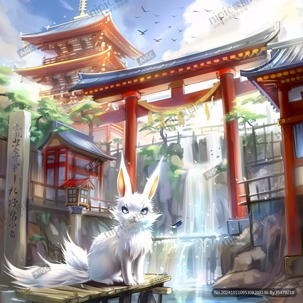 九尾白狐插畫