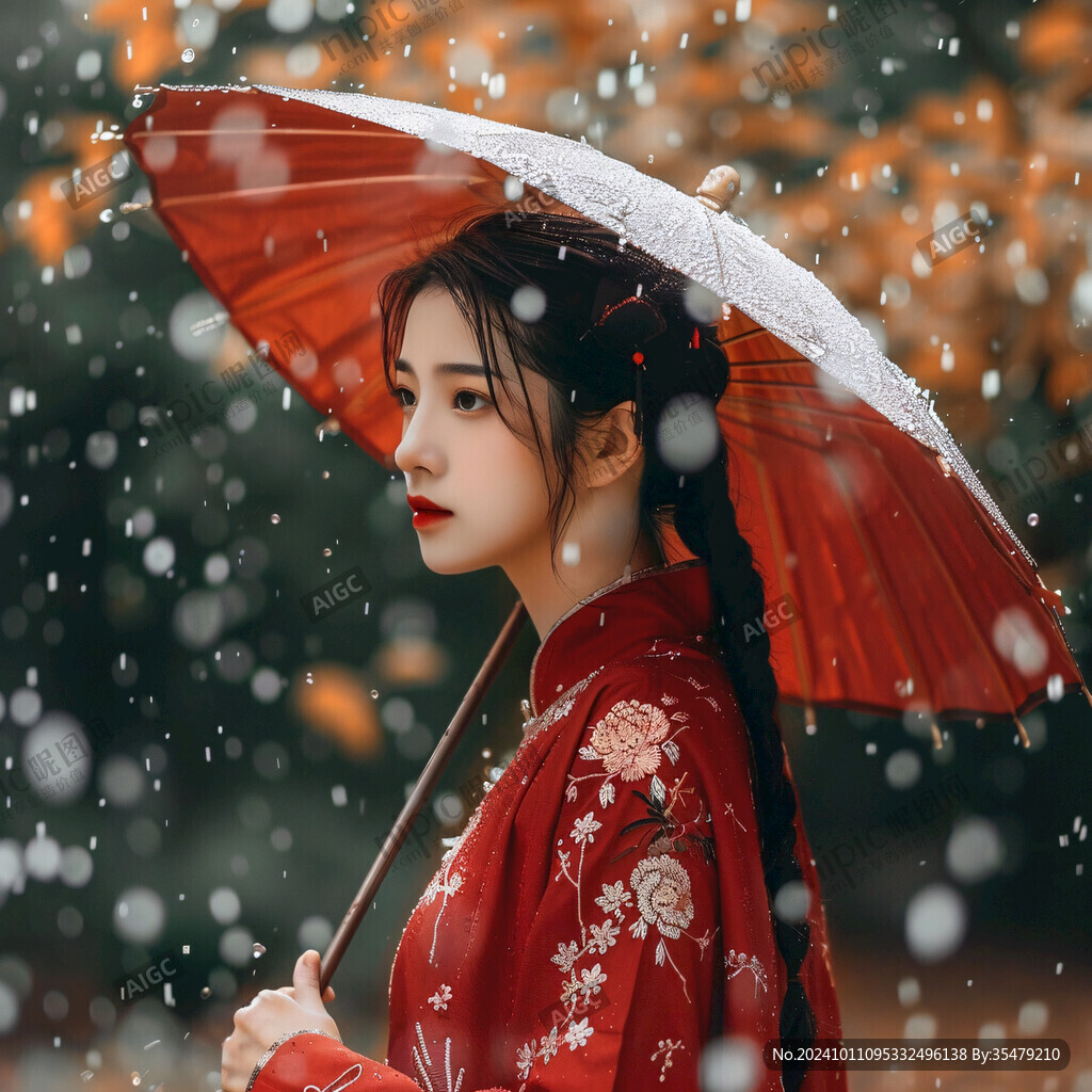 打傘的古典少女
