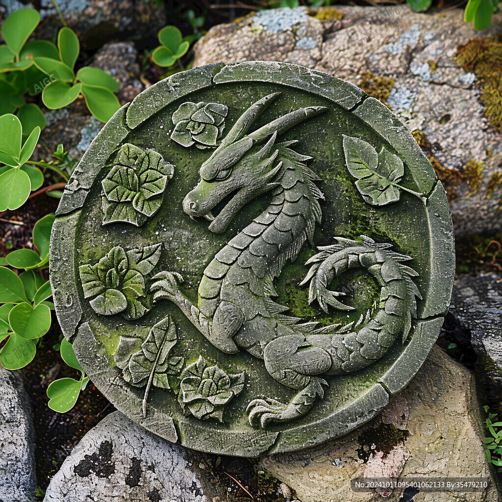 蛇龜荷花浮雕