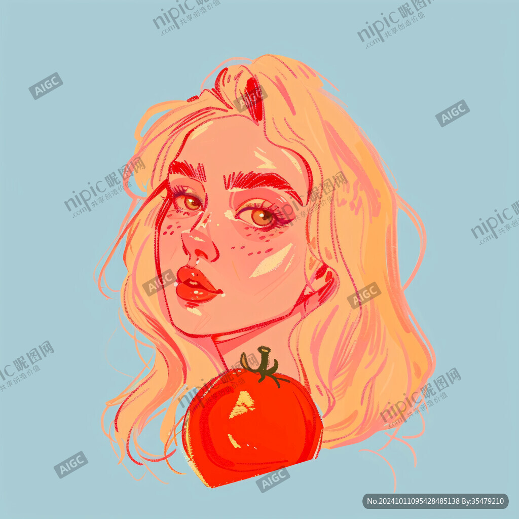 柿子美女插畫
