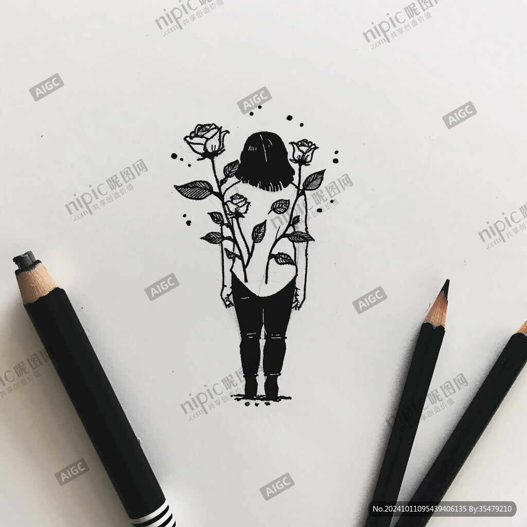 少女與花插畫