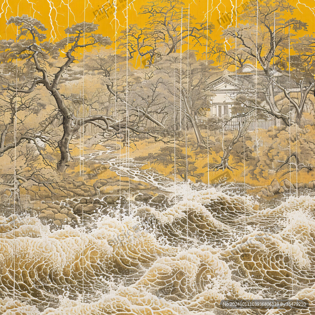 精雕肌理線描山水畫