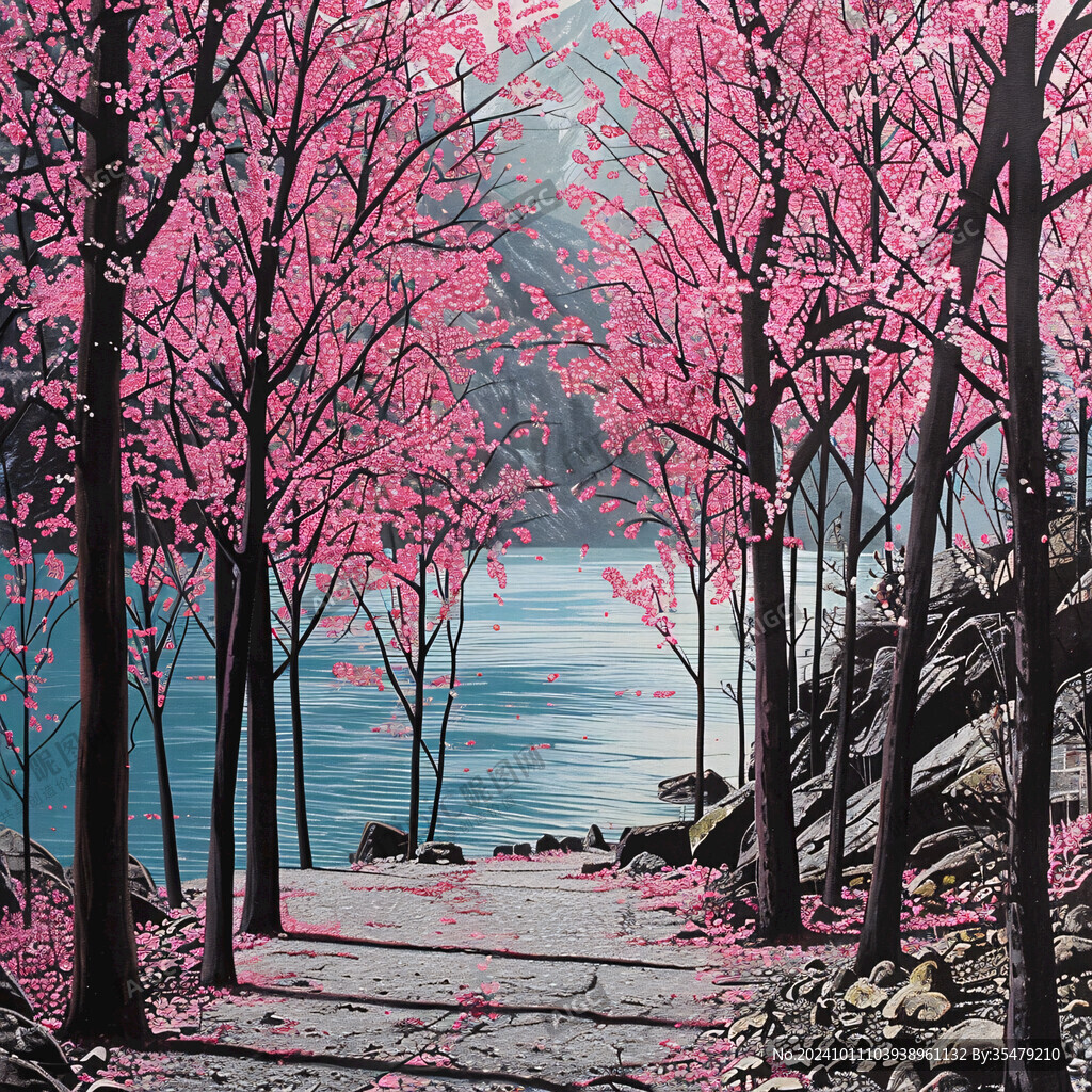 湖邊紫荊花道路