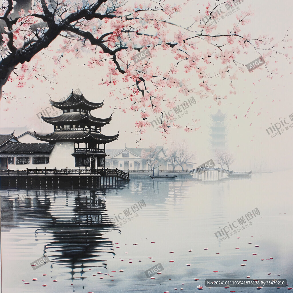 江南風景背景畫