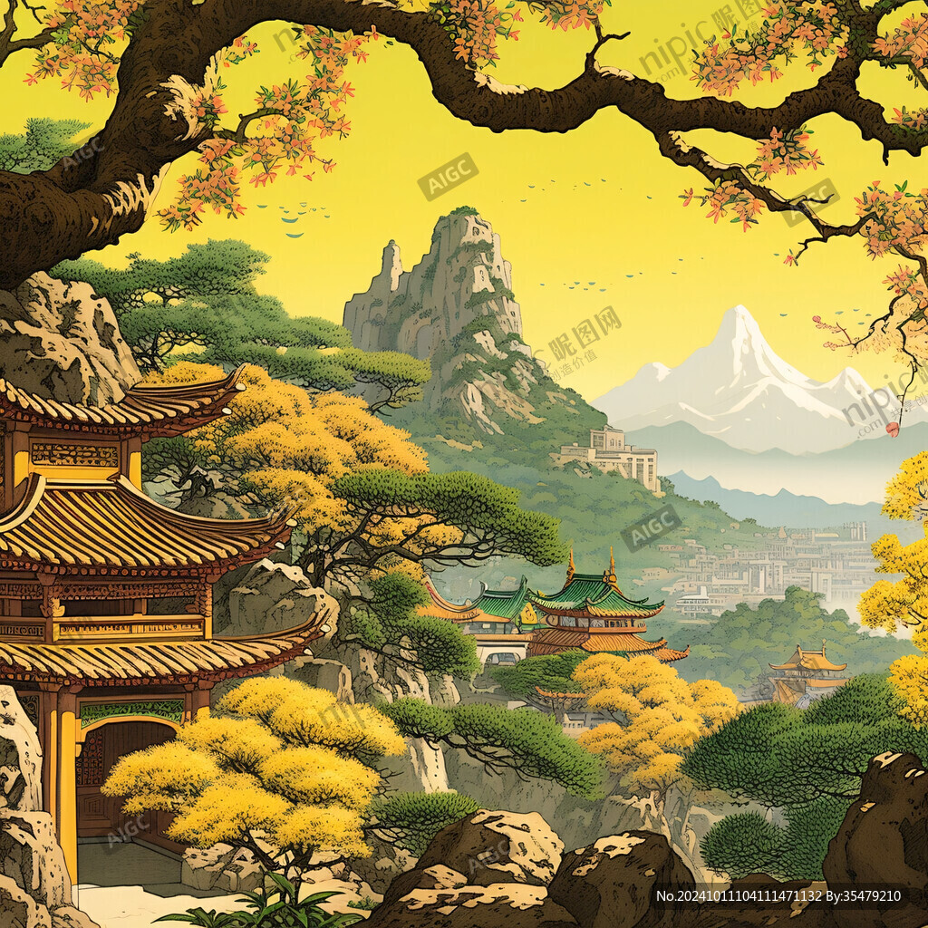 樓閣仙景插畫
