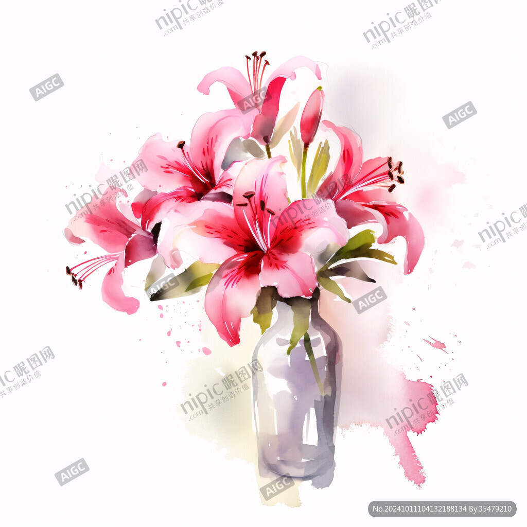手繪粉色百合花