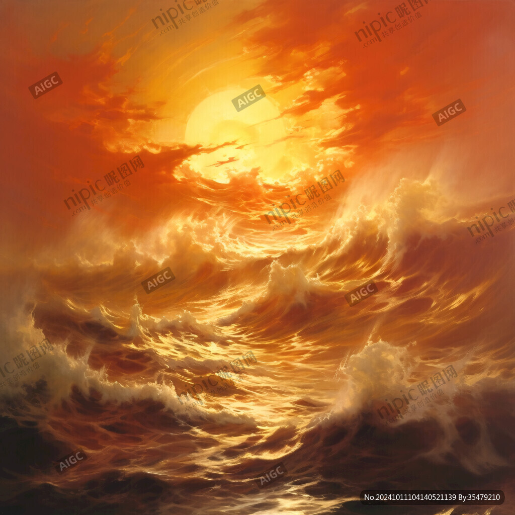 海上落日插畫