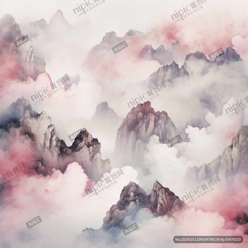 彩色水墨山
