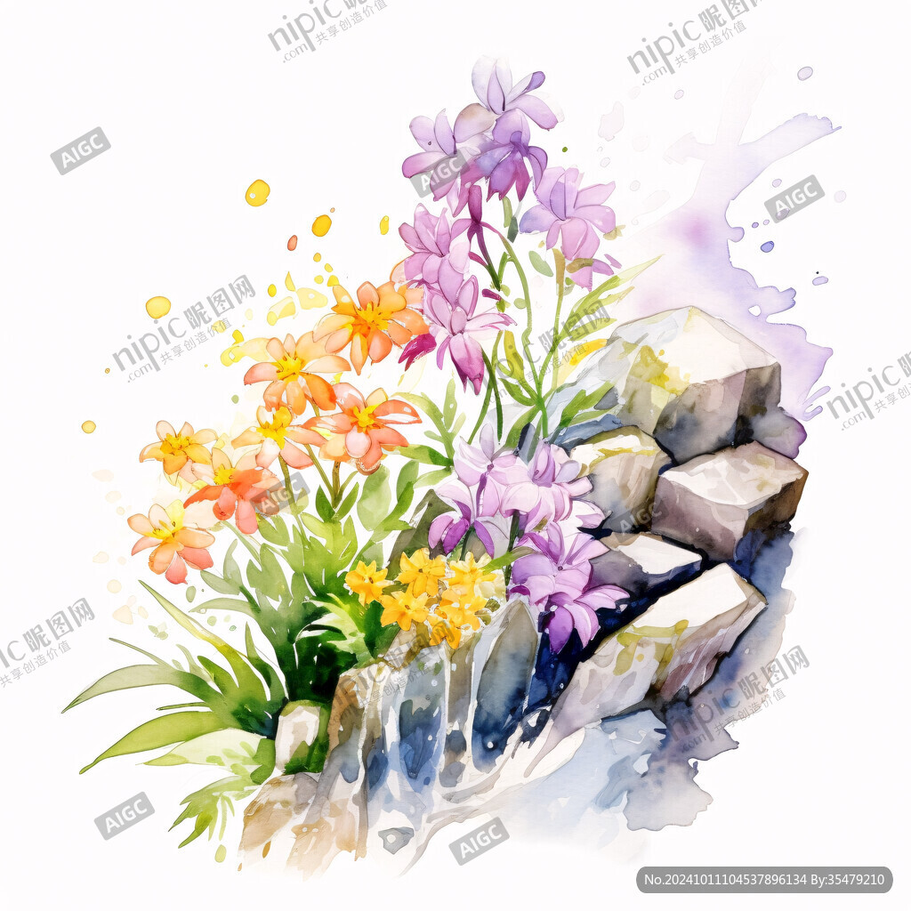 蘭花假山插畫
