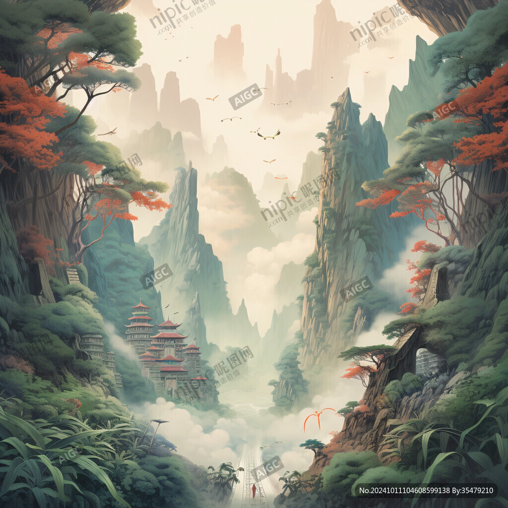 山水仙境插畫
